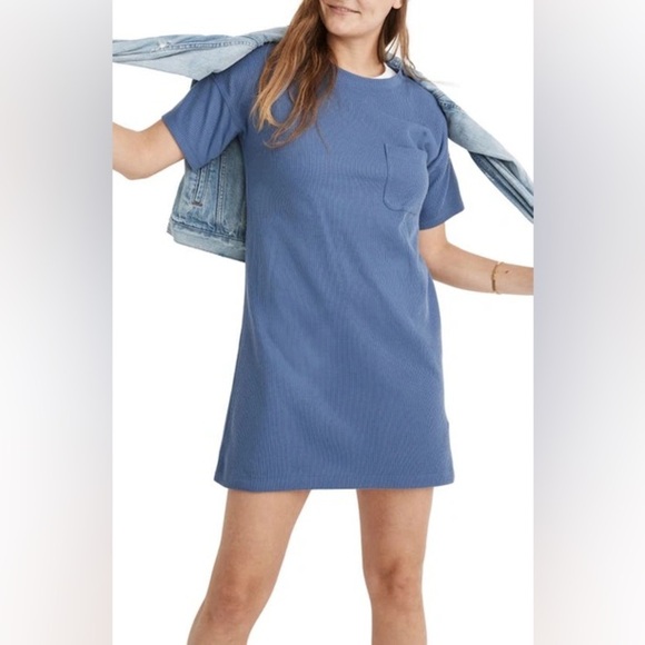 Madewell | Oversized Relaxed Fit Ribbed Jersey T-shirt Dress In Still Ocean XXS - Picture 1 of 9
